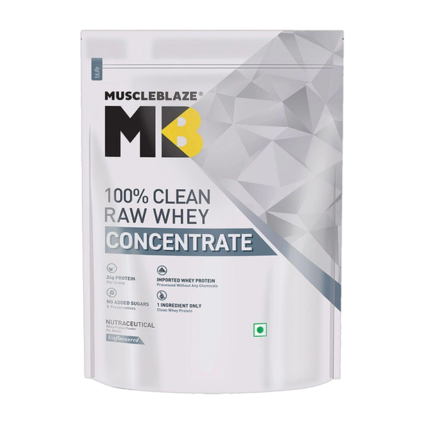 MUSCLEBLAZE 100% Clean Raw Concentrate | 24g Protein per Scoop | Easy to Digest Whey Protein