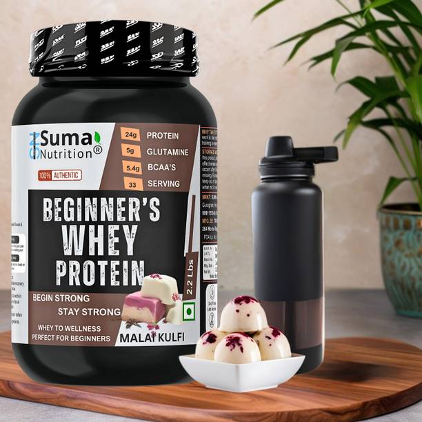 sumanutrition Beginner's Whey Protein Powder - 1Kg with Free Shaker | 0 Sugar | Muscle Growth Whey Protein