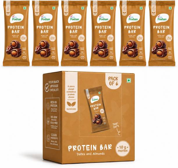 Acme Poshan Protein Bar Dates and Almonds 50gms,10gm protein-Pack of 6 Protein Bars