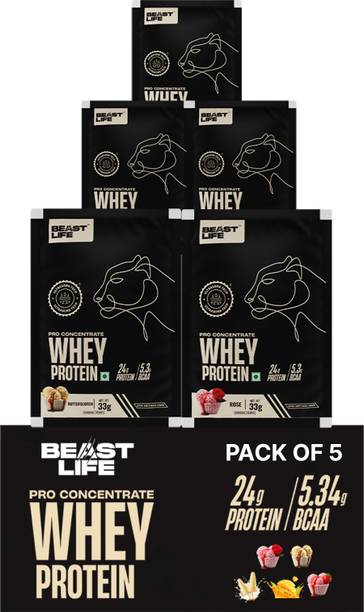 BeastLife Whey Protein Sachets- 5 Sachets | 24g Protein | Ultrasorb Tech | Easy to Carry Whey Protein