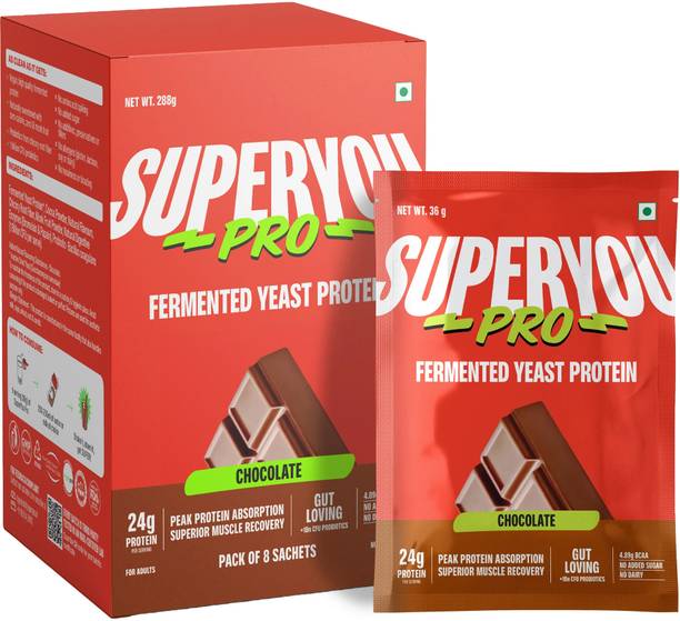 SUPERYOU Pro Fermented Yeast Protein(Pack of 8)|24g Protein|Chocolate 288g Protein Blends