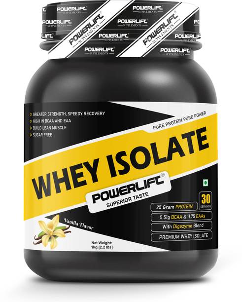 POWERLIFT Whey Protein Isolate sugar free, 25g protein with Digestive Enzymes Whey Protein