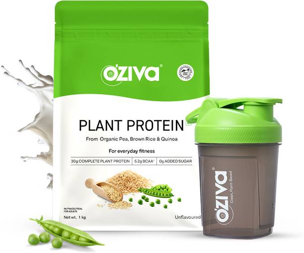OZiva Organic Plant Protein (Pea protein & Brown Rice) for Everyday Fitness + Shaker Plant-Based Protein