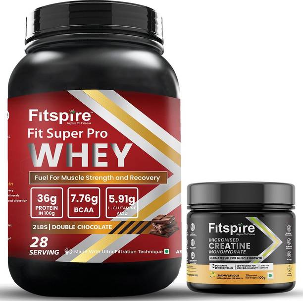 Fitspire Fit Super Pro Whey Protein Double Chocolate & Creatine Monohydrate Powder Lemon Whey Protein