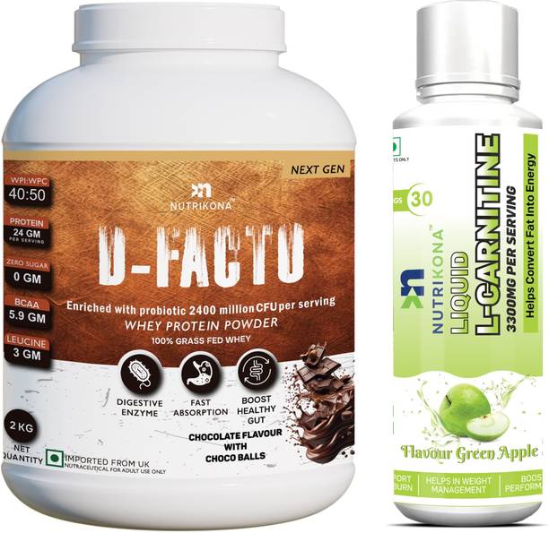 NUTRIKONA Dfacto Whey Isolate Protein with Probiotics & Liquid L-Carnitine Combo Whey Protein