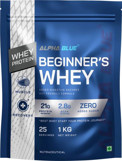 ALPHABLUE Beginner's Whey Protein, Chocolate, 21g Protein, with Digestive Enzymes Whey Protein
