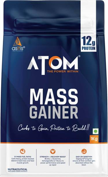 AS-IT-IS Nutrition ATOM Mass Gainer 1 Kg 5:1 Carb-Protein Ratio Weight Gainers Banana Flavour Weight Gainers/Mass Gainers