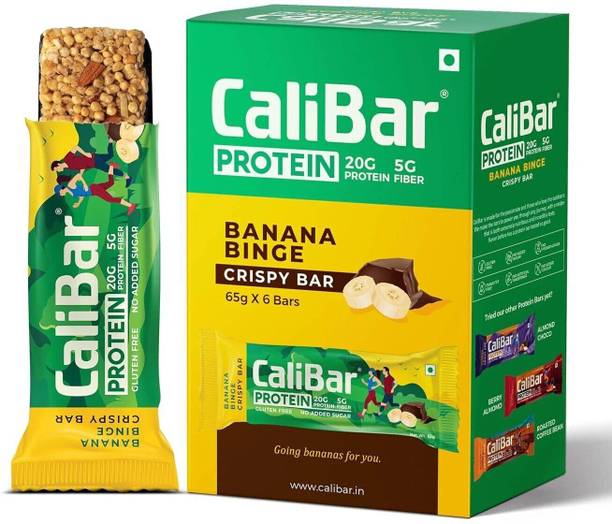 CaliBar 20g Protein Bar - Banana Binge Crispy Bar (Pack of 6) Protein Bars