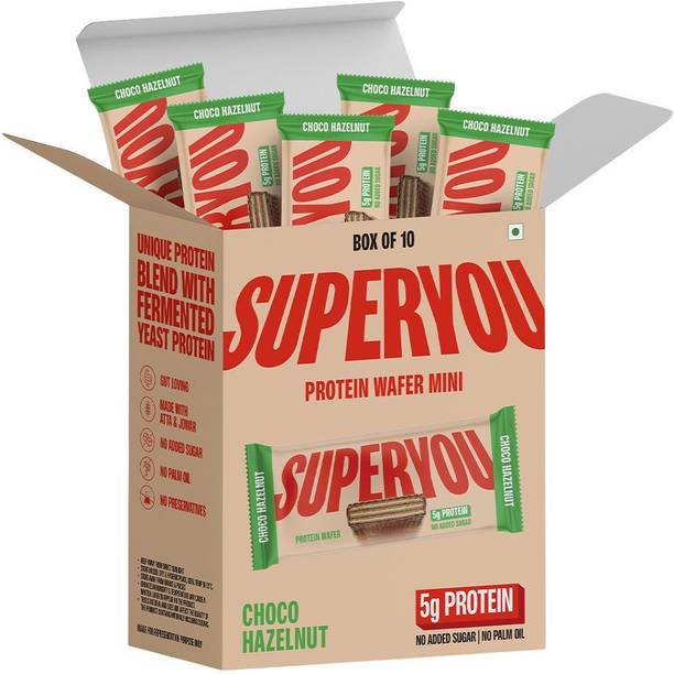 SUPERYOU 5g Protein Wafer Mini Bars (Pack of 10)| Made with Atta & Jowar | No Added Sugar Protein Bars