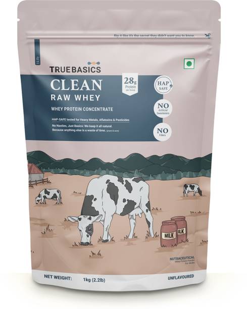 TrueBasics Clean Raw Whey Protein Concentrate Powder | 28g Protein per Scoop Whey Protein