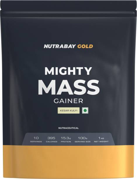 Nutrabay Gold Mighty Mass | Weight Gainer - 1Kg, Kesar Kulfi Weight Gainers/Mass Gainers