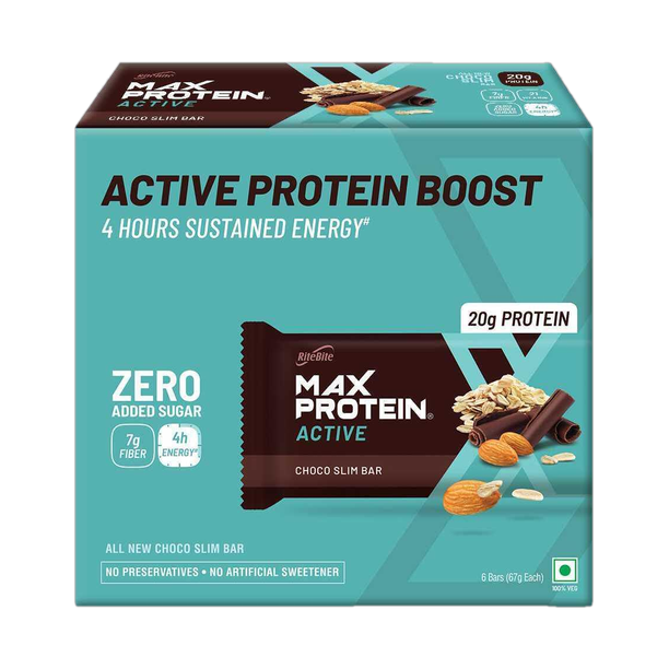 RiteBite Max Protein Active Choco Slim 20g Protein Bars with 5g Fiber & 21 Vit. & Minerals Protein Bars