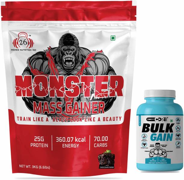26INCHES NUTRITIONS INC Monster Mass Gainer -3Kg With BCS Bulk Gain 100 Capsules Weight Gainers Weight Gainers/Mass Gainers