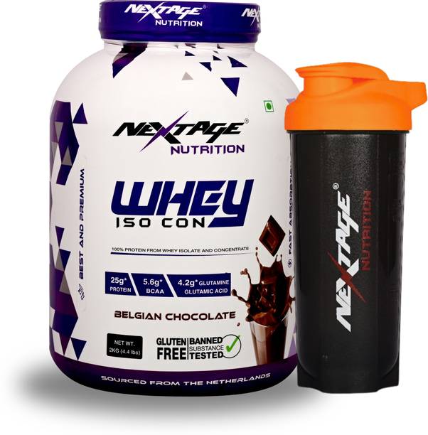 Nextage Whey Protein ISO Con 2Kg Belgian Chocolate 25g Protein Free Shaker Whey Protein