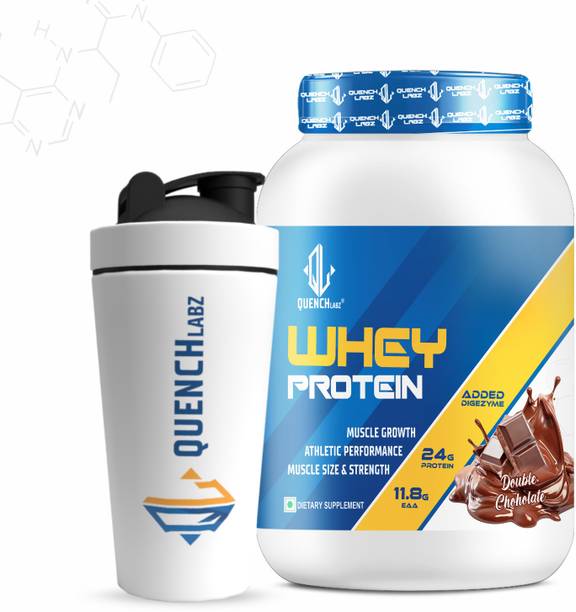 QUENCHLABZ Whey Protein With Free Steel Shaker | Muscle Building and Workout Recovery Whey Protein