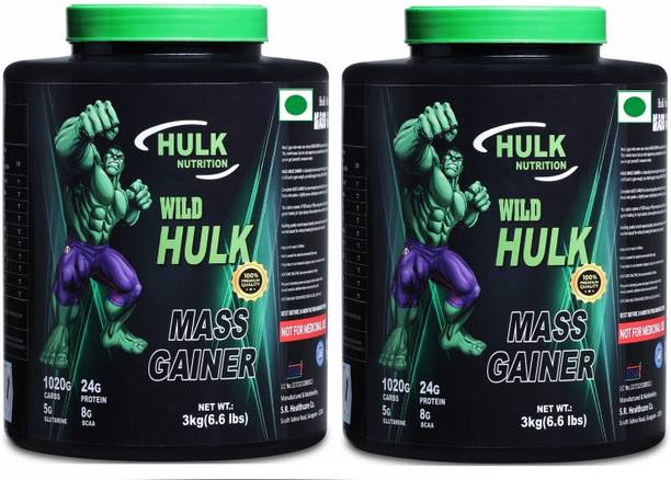 Hulk Nutrition Original Hulk Mass Gainer For Real Mass Gain (Pack of 2 ChocoVanilla 6+6Lbs) Weight Gainers/Mass Gainers