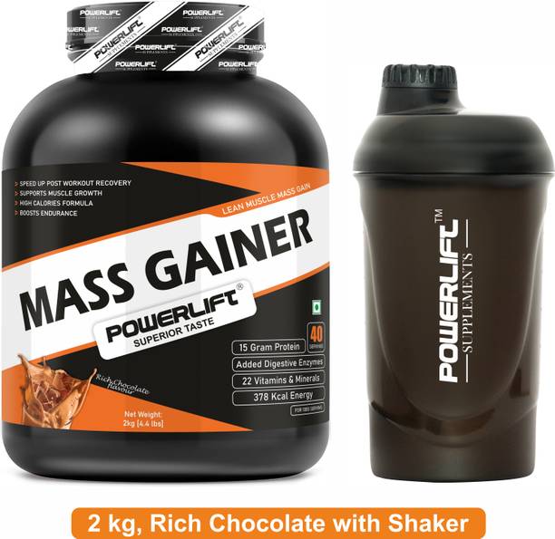 POWERLIFT Mass Gainer for Muscle Mass Gain with Shaker Weight Gainers/Mass Gainers
