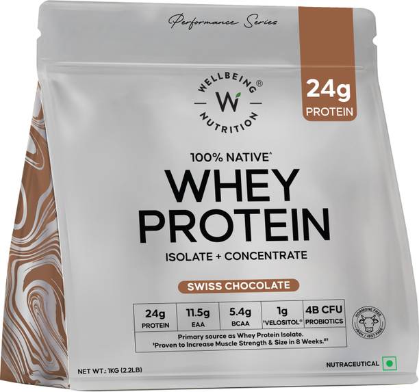Wellbeing Nutrition Whey Protein Isolate + Concentrate, 24g Protein, 11.5g, BCAA 5.4g, 1g Glutamine Whey Protein