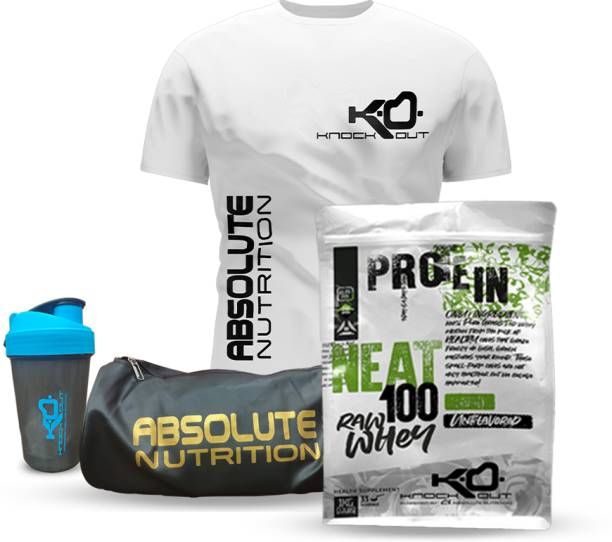 ABSOLUTE NUTRITION Knockout Neat 100 Combo ( Shaker + T-shirt + Gym Bag ) 24/30g serving Whey Protein