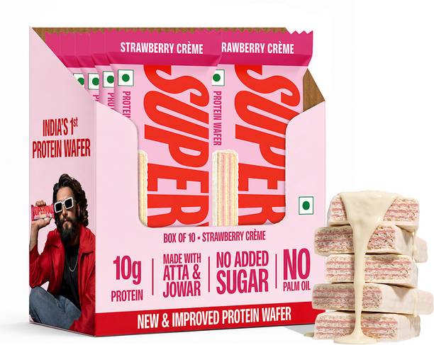 SUPERYOU Strawberry 10g Protein Wafer Bar with 3g Fiber and 0 added sugar - Pack of 10 Protein Bars