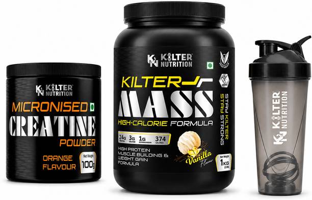 Kilter Nutrition MassGainer1kg+MicronisedCreatine 100g+Shaker Combo Weight Gainers/Mass Gainers