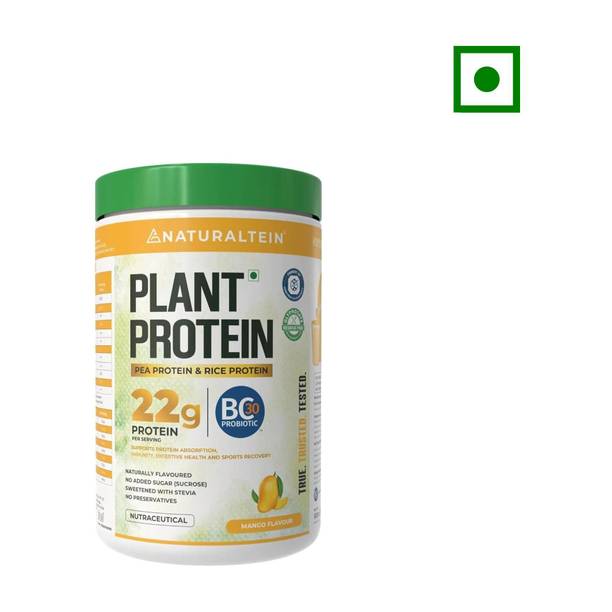 NATURALTEIN Plant Protein – 22g Protein with BC30™ Probiotic, No Sugar Plant-Based Protein