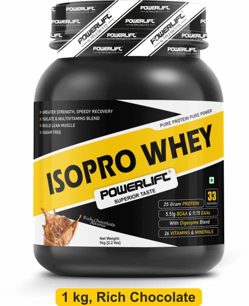 POWERLIFT Isopro Whey Protein isolate sugar free, 25g protein with Vitamin & Enzymes Whey Protein