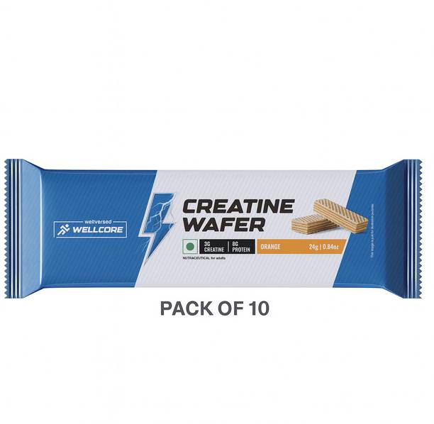 Wellcore Creatine Wafer Bar Orange (Pack Of 10) | 3g Creatine,8g Protein | Zero Sugar| Protein Wafer