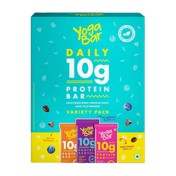 Yogabar 10g Protein Variety Pack, Gluten-Free, Healthy Snacks (Pack of 6 x 50g) Protein Bars