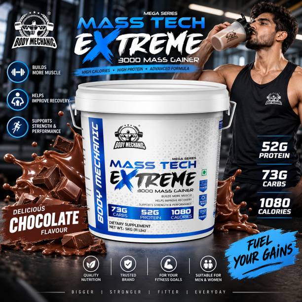 BODYMECHANIC Mass Tech Extreme Mass Gainer High Protein Advance Muscle Mass Gainer 5kg Weight Gainers/Mass Gainers
