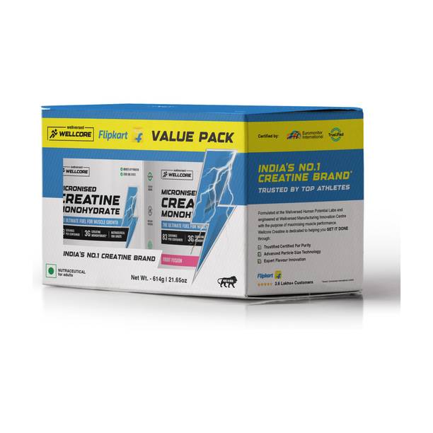 Wellcore Fruit Fusion Value Pack - Micronised Creatine Monohydrate | Lab Tested Creatine 614 g, Fruit Fusion