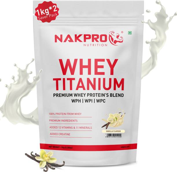 Nakpro TITANIUM Tri Blend Whey Protein Hydro, Isolate & Concentrate - 2kg (1kg*2) Vanilla Whey Protein