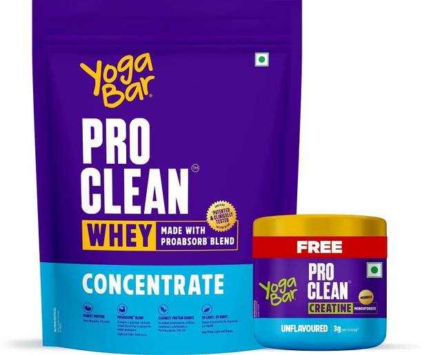 Yogabar Pro Clean Whey Protein Concentrate with Proabsorb Blend, 1kg + FreeCreatine Whey Protein