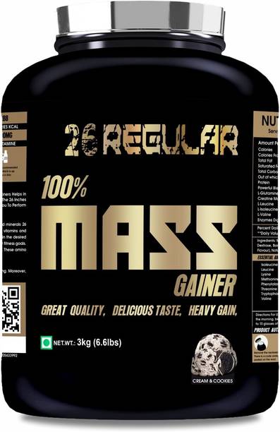 26INCHES NUTRITIONS INC Regular 100% Mass Gainer Black-3 Kg| Weight Gainer| Mass Gainer| Bulk Gainer Weight Gainers/Mass Gainers