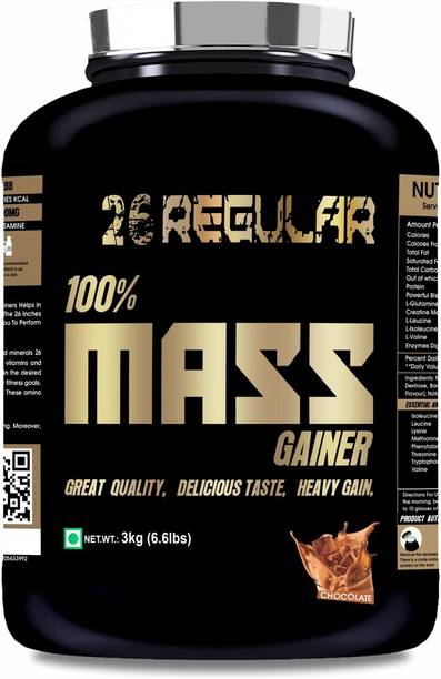 26INCHES NUTRITIONS INC Regular 100% Mass Gainer Black-3 Kg| Weight Gainer| Mass Gainer| Bulk Gainer Weight Gainers/Mass Gainers
