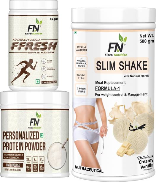 Floral Nutrition Weight Loss Combo Pack Formula 1, Personalized Protein 200gm, FFresh Elaichi 50g Protein Shake