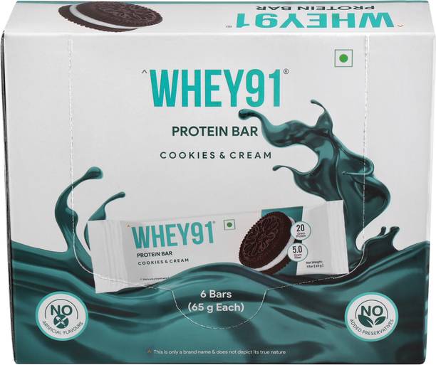 WHEY91 20g Protein, 5g Fiber, No Added Preservatives ,Pack of 6 Protein Bars