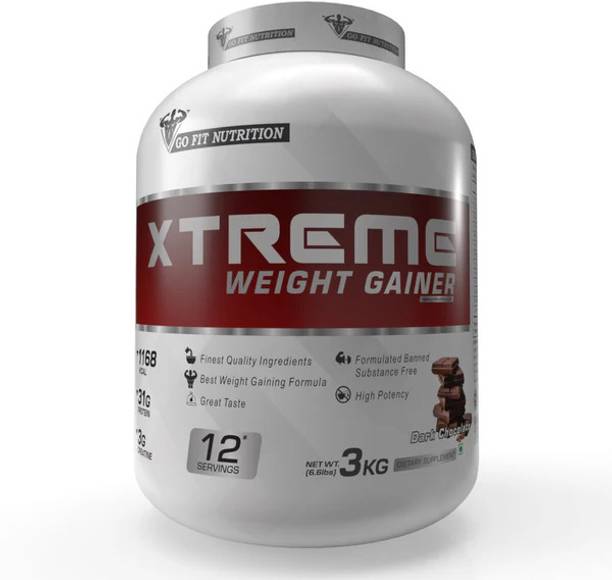 Go Fit Nutrition Xtreme Weight Gainer With Added DigeZyme (Dark Chocolate – 3Kg, 12 Servings) Weight Gainers/Mass Gainers
