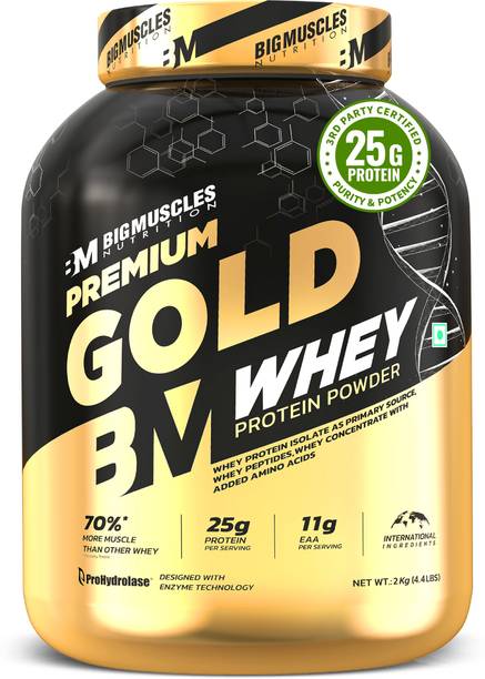 BIGMUSCLES NUTRITION Premium Gold | 25g Protein Per Serving, 0g Sugar,5.5g BCAA Whey Protein