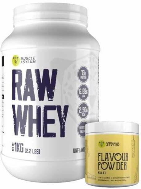 Muscle Asylum Raw Whey Unflavoured, 1 kg and Flavour Po...