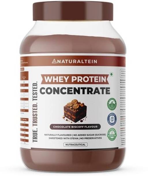 NATURALTEIN Natural Whey Protein Concentrate Chocolate Bis Coff| 1 kg | Naturally Flavored Whey Protein