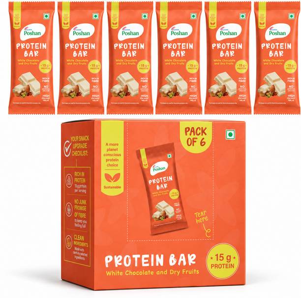 Acme Poshan Protein Bar White Chocolate and Dry Fruits 50gms, 15gms protein-Pack of 6 Protein Bars