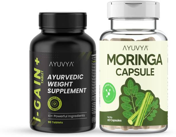Ayuvya i-Gain+ & Moringa Capsules, for improved Appetite, immunity, & Weight Management Weight Gainers/Mass Gainers