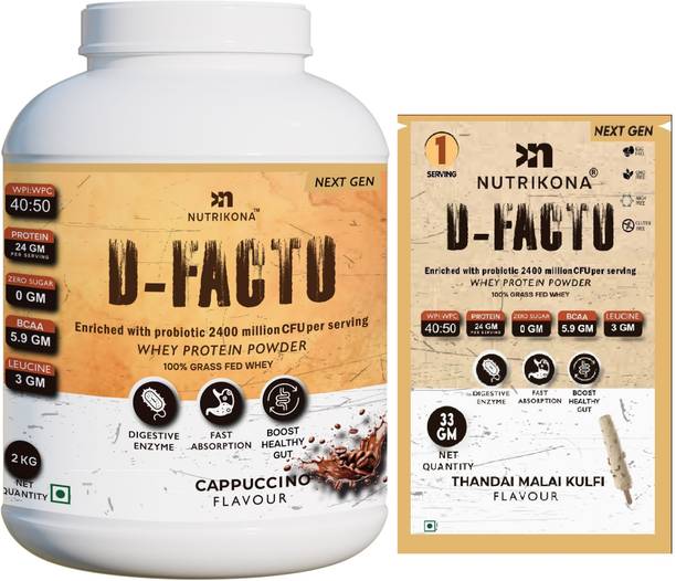 NUTRIKONA Dfacto Whey Isolate Protein with 2.4Bn CFU Probiotics- 100% Grass Fed Whey Protein