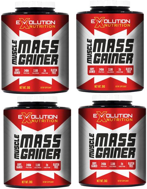 Evolution Nutrition Muscle Mass Gainer Calories 1180 (6.6+6.6+6.6+6.6Lbs ChocoVanilla*2) Weight Gainers/Mass Gainers