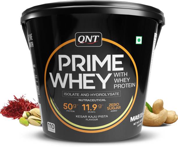 QNT Prime Whey, 100% Whey Protein with whey Isolate, 4kg, Kesar Kaju Pista Flavour Whey Protein