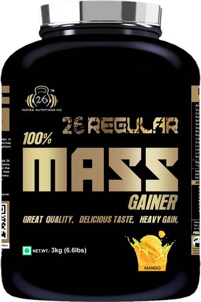 26INCHES NUTRITIONS INC Regular 100% Mass Gainer Black-3 Kg| Weight Gainer| Mass Gainer| Bulk Gainer Weight Gainers/Mass Gainers