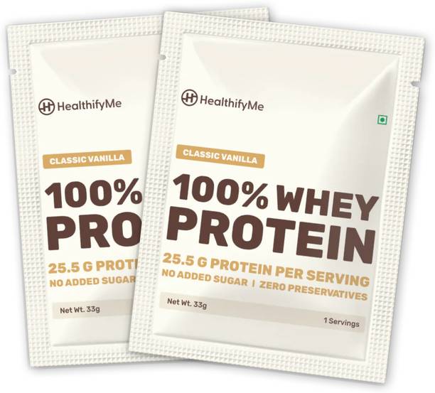 Healthifyme 100% Whey Protein Isolate & Concentrate, Single Serve Sachets Trial, Travel Pack Whey Protein
