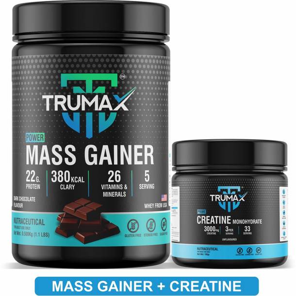 TRUMAX Power Mass Gainer 500gm with Creatine Unflavoured 100gm Combo Pack Weight Gainers/Mass Gainers