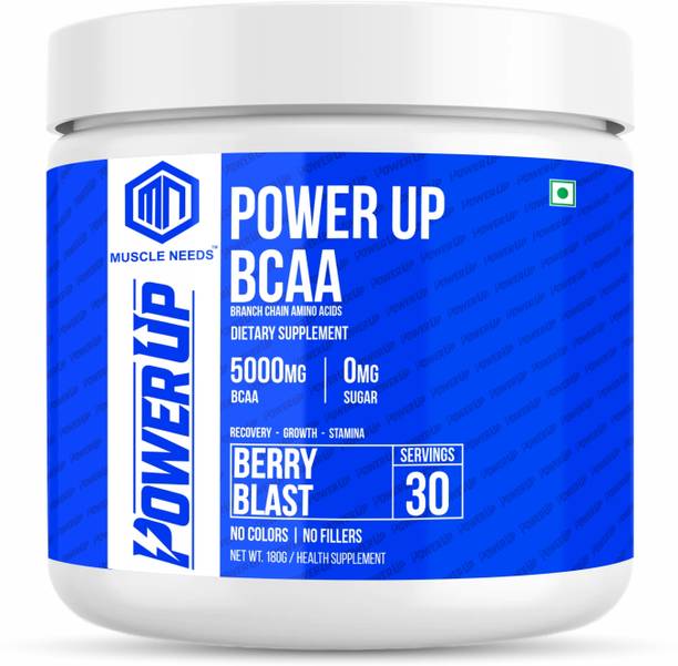 MUSCLE NEEDS Power Up BCAA Powder|30 Ser.| Muscle Recovery, Pre/Post/Intra Workout Supplement BCAA